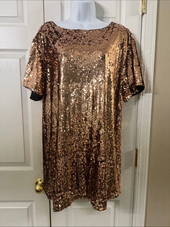 Hot & Delicious Dresses & Skirts - Hot & Delicious Rose Gold Sequin Shift Dress Sz S NWOT
